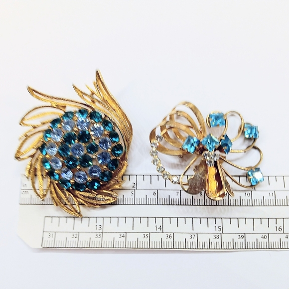 Brooch Lot 2 Blue Rhinestones Vintage Jewelry - Picture 5 of 5